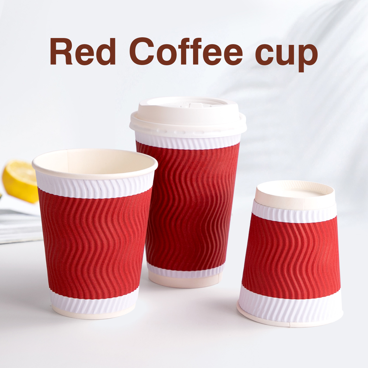 Disposable Coffee Cups, Double Layer Thickened Paper Cups, Red Vertical Pattern Hot Drink Cups, Coffee Cups, Outer Bag Packaging Cups