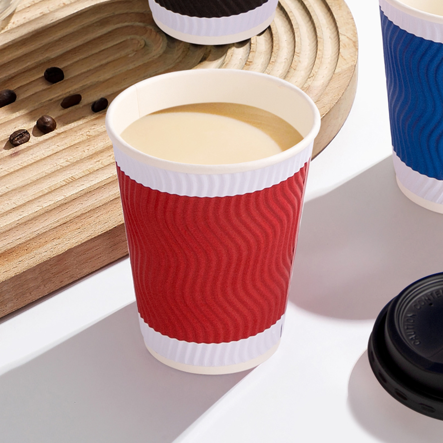 Disposable Coffee Cups, Double Layer Thickened Paper Cups, Red Vertical Pattern Hot Drink Cups, Coffee Cups, Outer Bag Packaging Cups