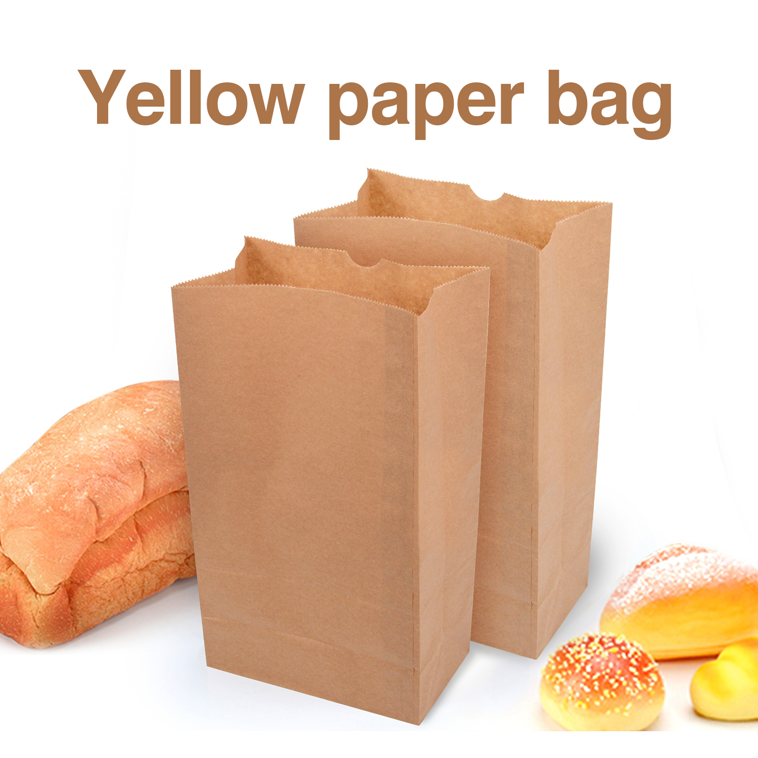 Kraft paper bag with square bottom, no hand-held handle, takeout bag, grocery bag, gift packaging, bread, hamburger packaging, paper bag