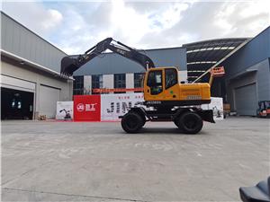 Excavadora hidráulica de ruedas JG120s Global para trabajos pesados, ideal para construcción de carreteras y logística minera.