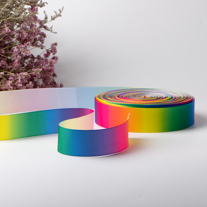 Wholesale Multicolor Gradient Rainbow Grosgrain Ribbon