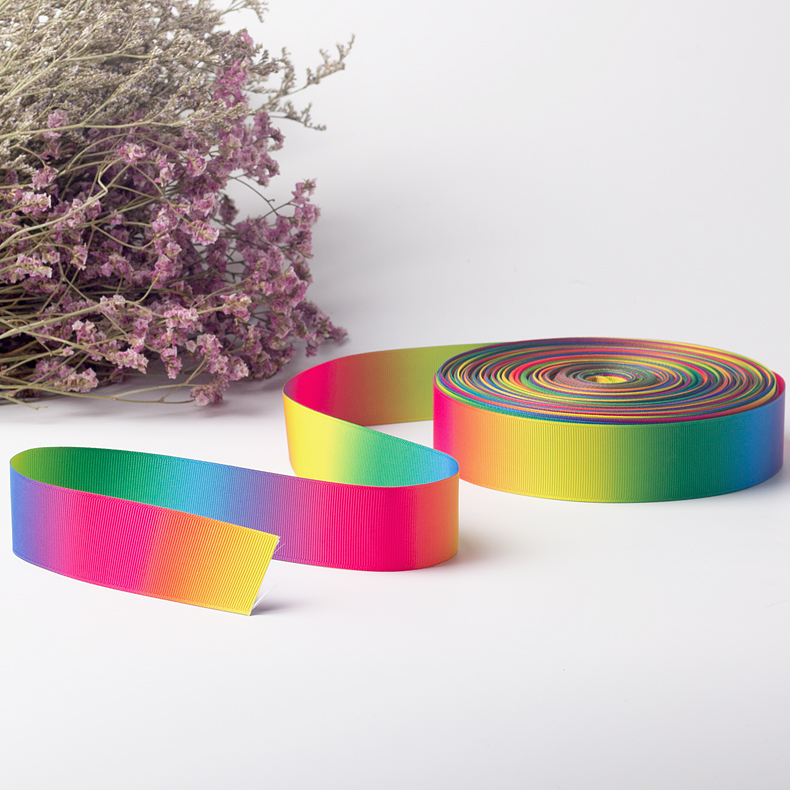 Wholesale Multicolor Gradient Rainbow Grosgrain Ribbon