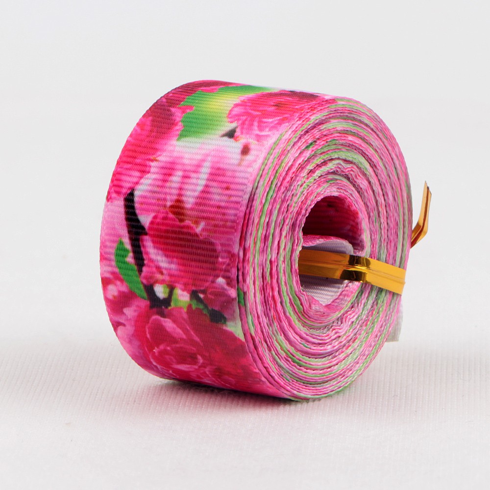 Ripsband in verschiedenen Farben mit floralen Mustern bedruckt