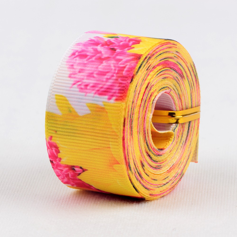 Various color grosgrain ribbon printed with floral designs