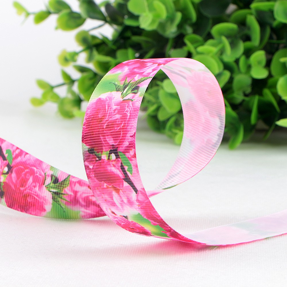 Various color grosgrain ribbon printed with floral designs