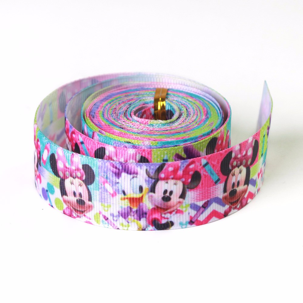 Disney pattern printed heat transfer printing grosgrain ribbon roll packed