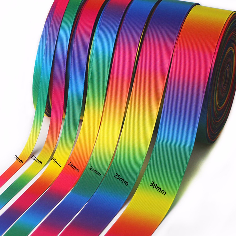 Double faced printed rainbow groagrain ribbon