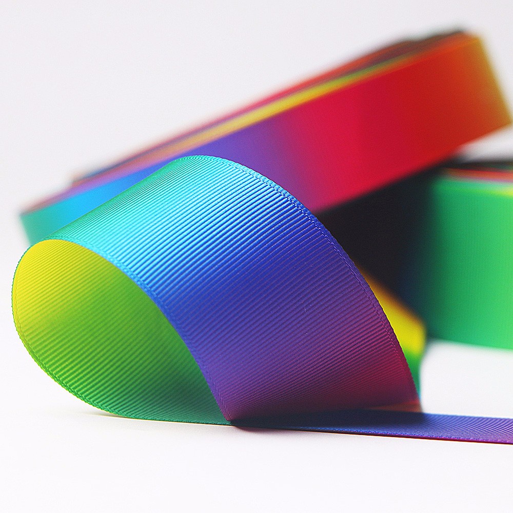 Double faced printed rainbow groagrain ribbon