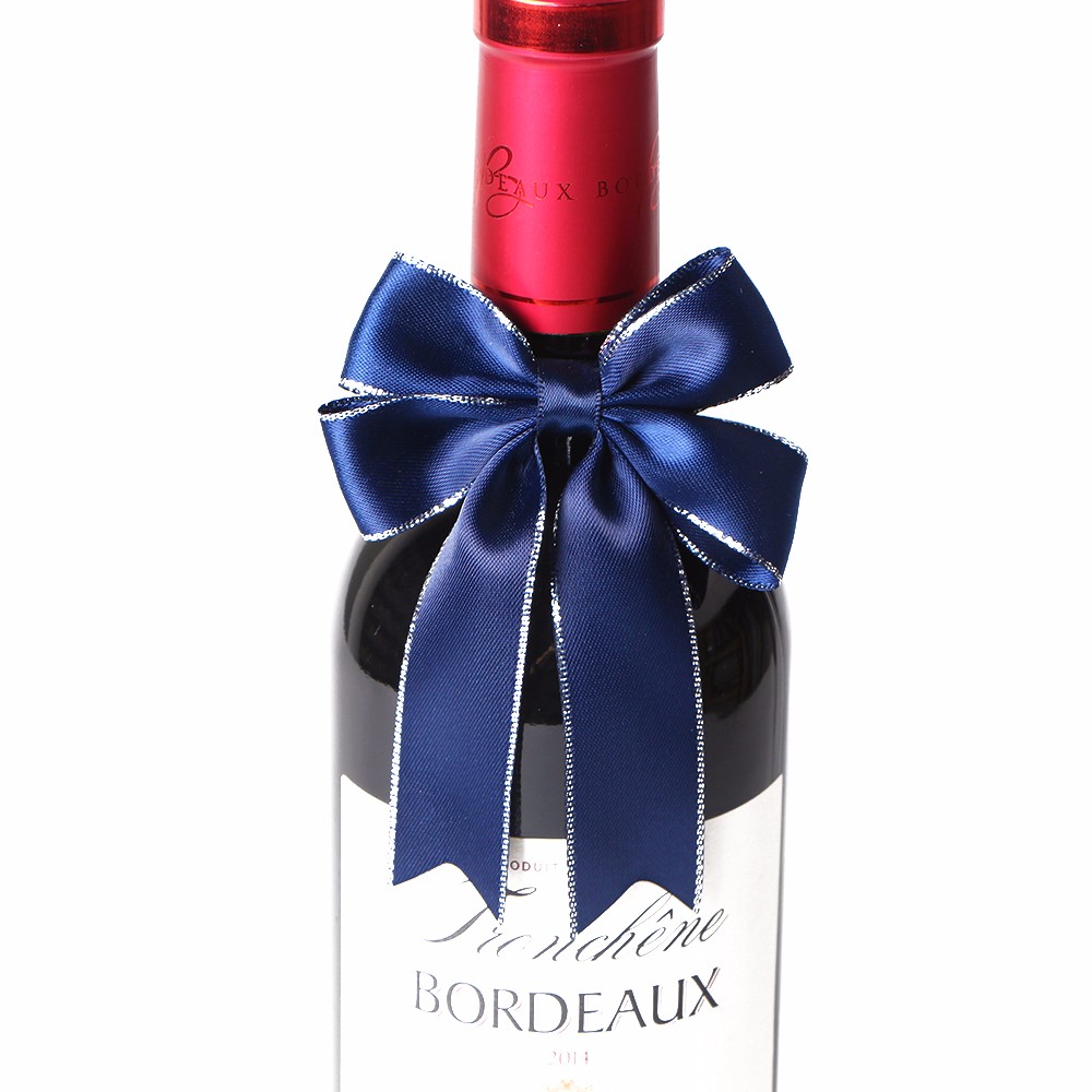 Factory custom satin ribbon bow with elastic loop per tied wine bottle ribbon bow tie
