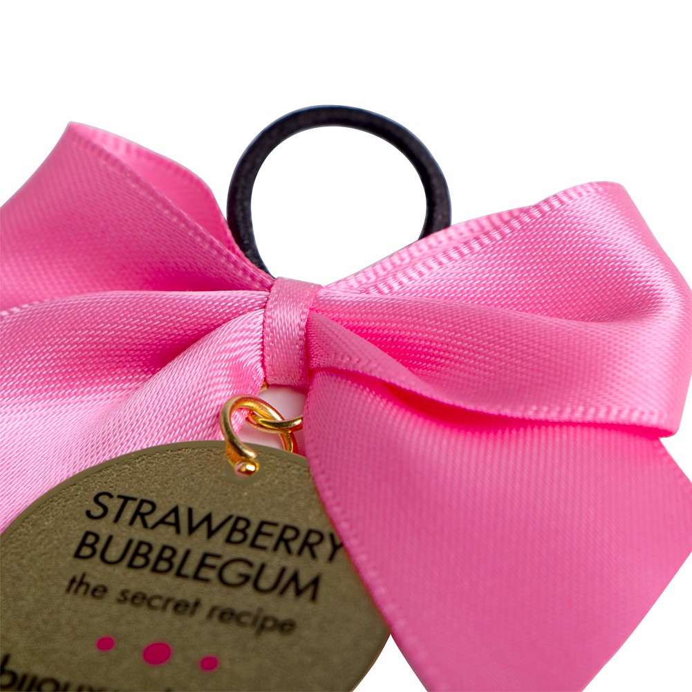 Pink satin ribbon for bows with elastic loop for bottle decoration