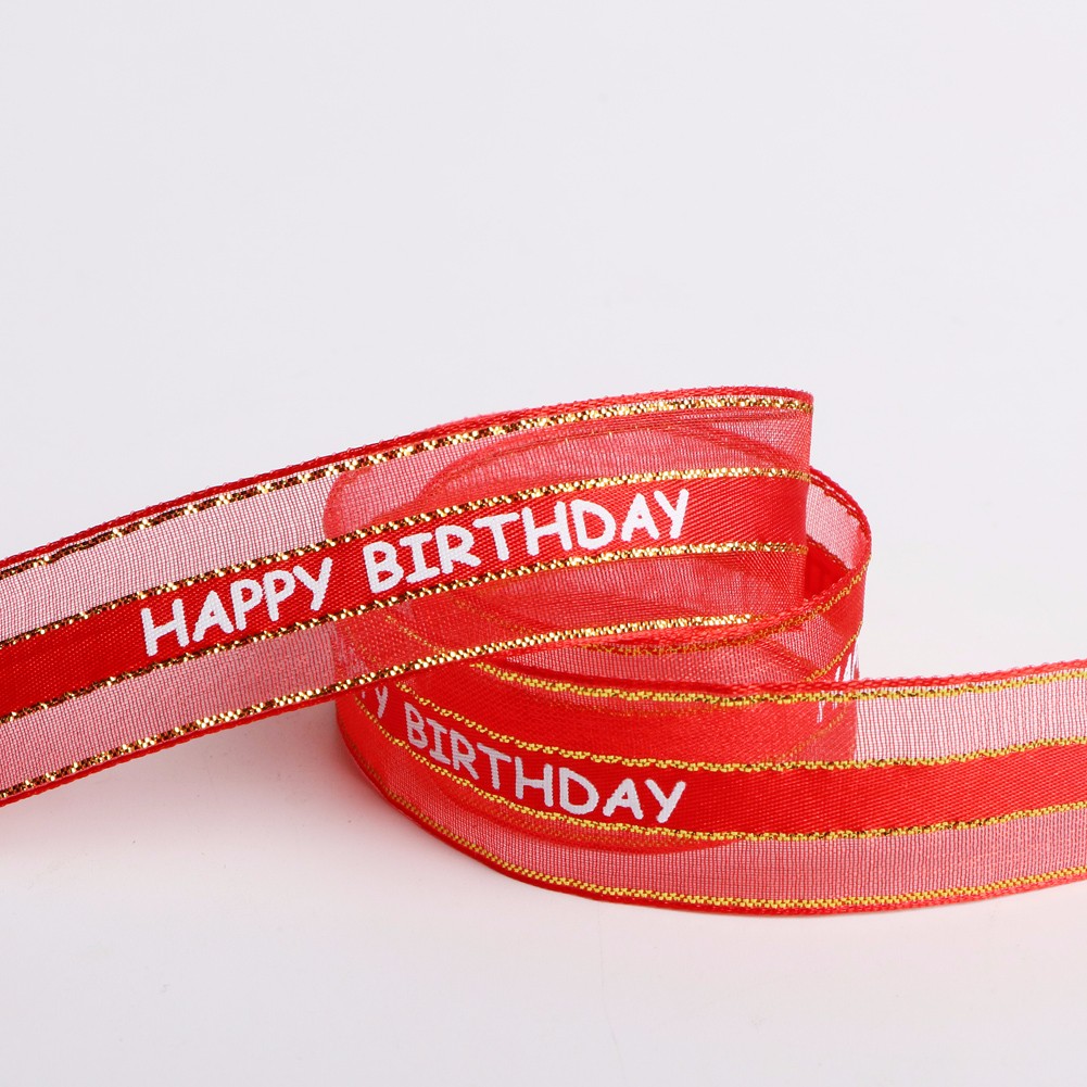 Happy birthday organza ribbon single face printed ribbon