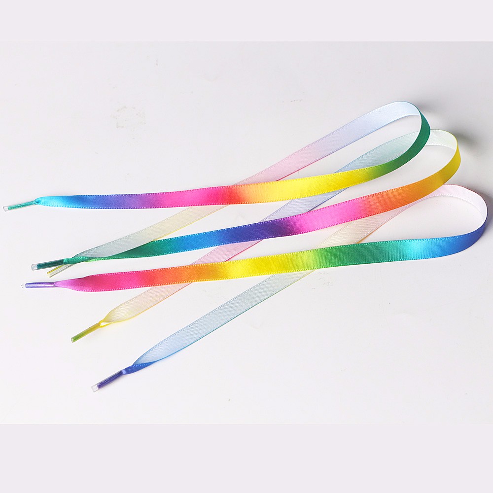 Custom flat rainbow satin ribbon shoelaces wholesale