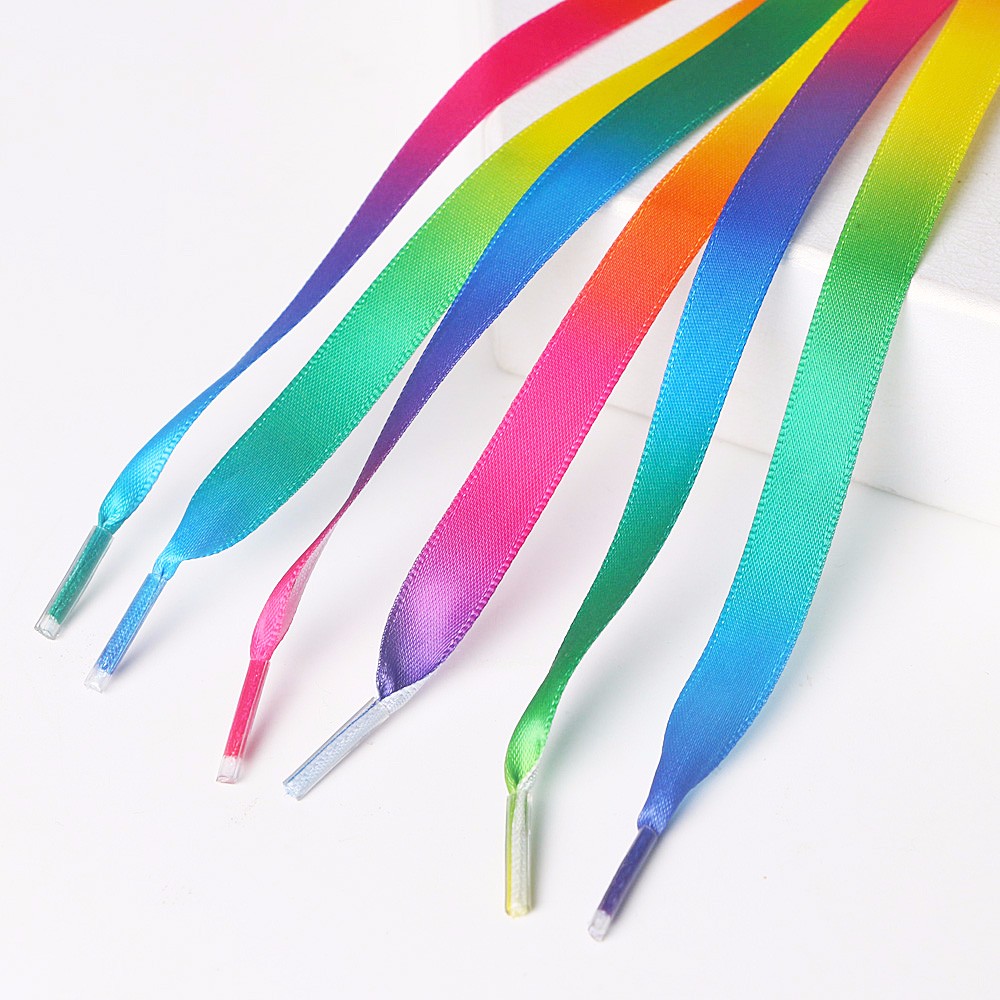 Custom flat rainbow satin ribbon shoelaces wholesale