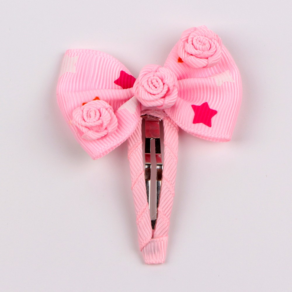 Custom pink hair bows hair clip grosgrain ribbon bows