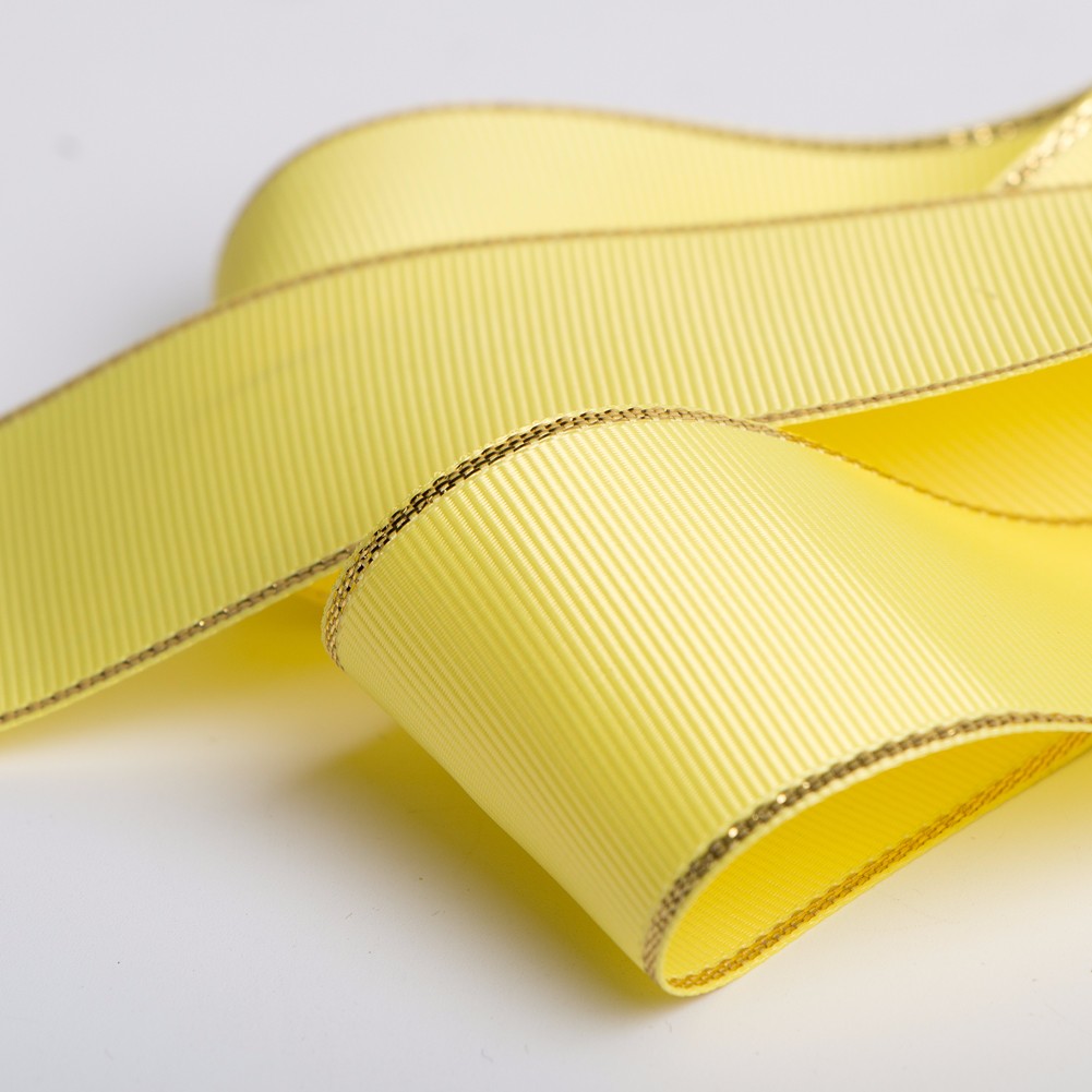 Gold edge metallic grosgrain ribbon custom gift wrapping ribbon