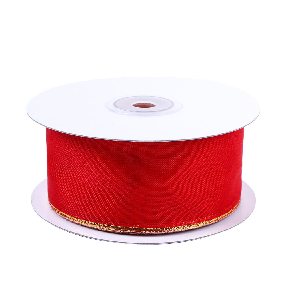 Wholesale wired edge organza ribbon with gold line