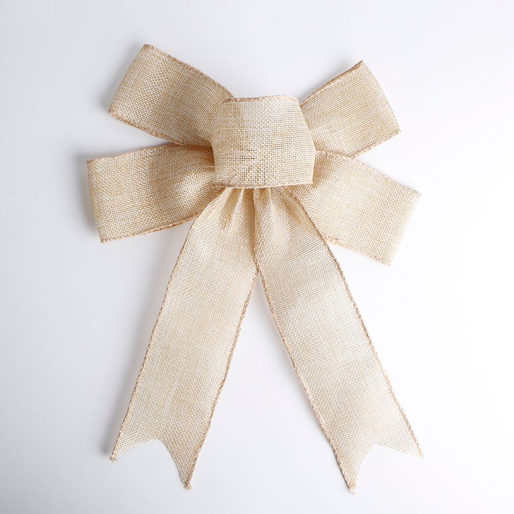 Natural burlap ribbon bow for gift packing
