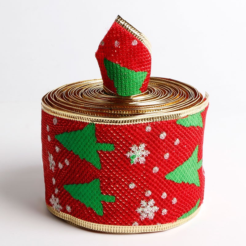 Custom burlap ribbon printed wire edge Christmas ribbon