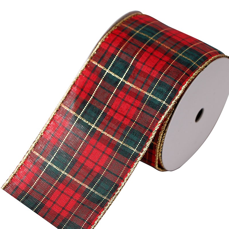 Custom plaid ribbon wired edge ribbon for gift wrapping