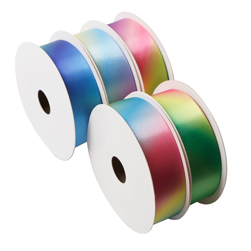 Custom satin rainbow ribbon gradient rainbow ribbon manufactuer