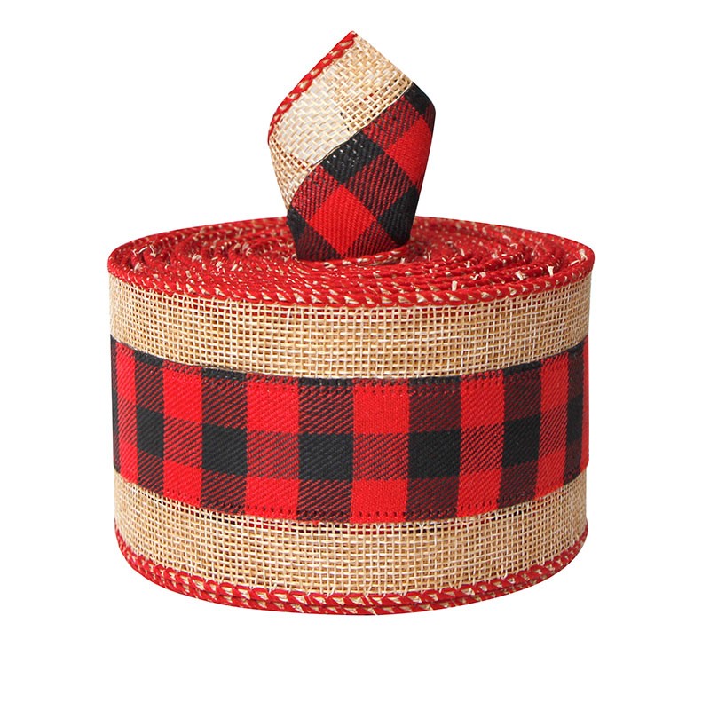 Christmas gingham ribbon,wired edge ribbons,plaid burlap ribbon,gingham burlap ribbon