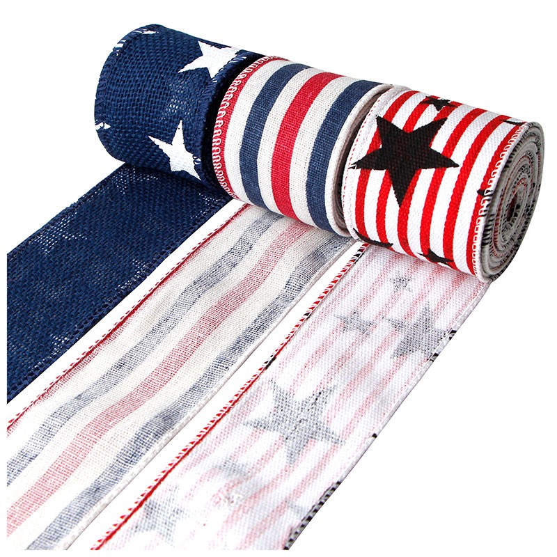 Star and stripe burlap ribbon wired edge burlap ribbon for Independence day