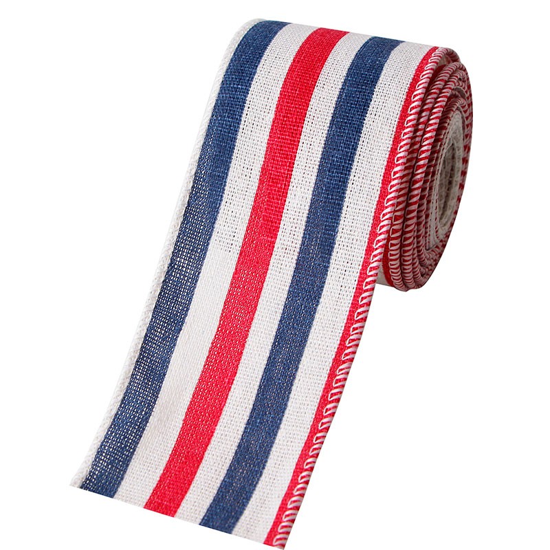stripe burlap ribbon,ribbon wired edge,wired edge burlap ribbon