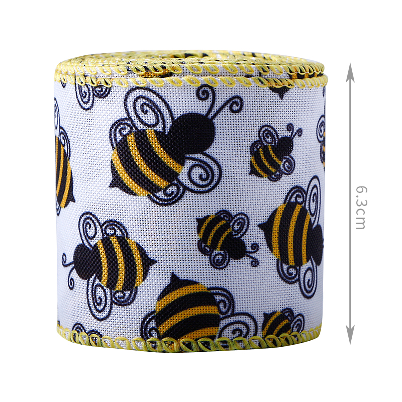 Bienenband Wired Polka Dot Edge Ribbon Bee Vertical Stripe Craft Ribbon Dekoband zum Verpacken, Ostern Party Dekoration, Haarschleifen, Basteln und Nähen
