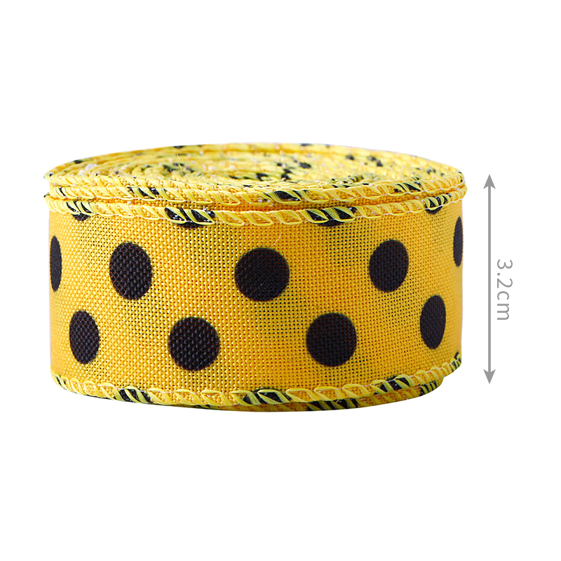 Bienenband Wired Polka Dot Edge Ribbon Bee Vertical Stripe Craft Ribbon Dekoband zum Verpacken, Ostern Party Dekoration, Haarschleifen, Basteln und Nähen
