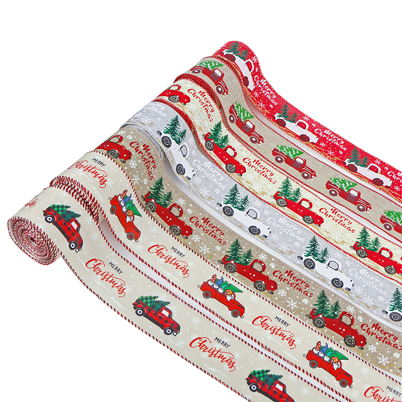 Christmas Ribbon,Christmas Wired Edge Ribbons,Wired truck ribbon
