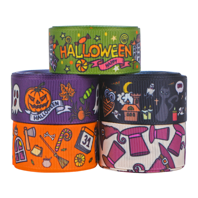 38mm Halloween Grosgrain Ribbon Wired Fabric Ribbon Printed Grosgrain Ribbons Crafts Gift Wrapping Holiday Ribbons for DIY Bows Wreath Crafts