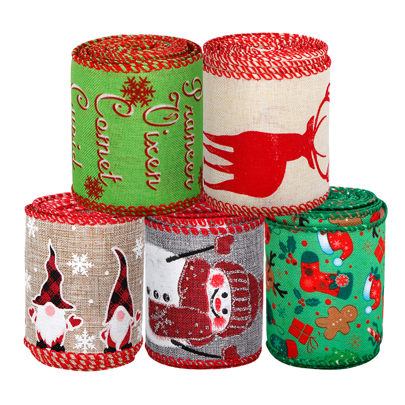 Christmas gnomes ribbons,wired edge ribbons 2.5 inch,farmhouse wired ribbons