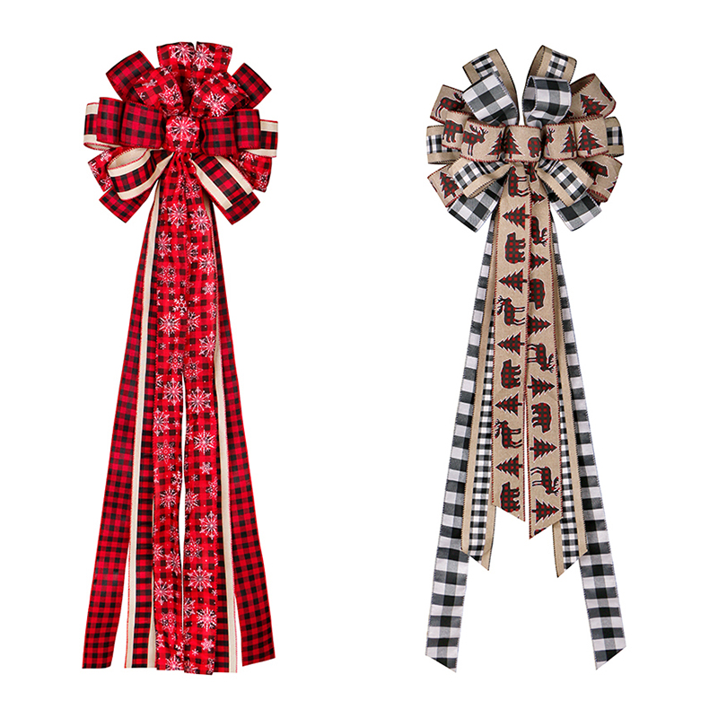 クリスマスの装飾のための卸売黄麻布の格子縞のリボンの弓