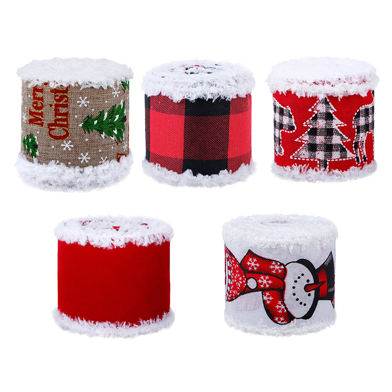 Christmas Wired Edge Ribbons 2.5 Inch Wide Christmas Printed Wired Ribbon Snowflake Plaid Ribbon Roll