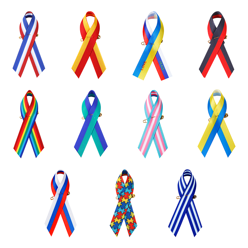peace ribbon pin,ribbon pin for sale,Ukraine support ribbon wholesale