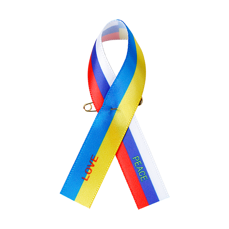 Wholesale awareness ribbon tp support ukraine blue and yellow ribbon pins