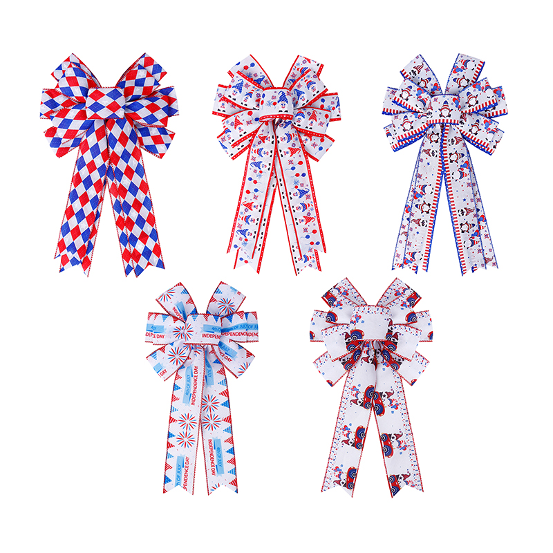 独立記念日リース弓アメリカ国旗リボン弓愛国ツリートッパー弓装飾