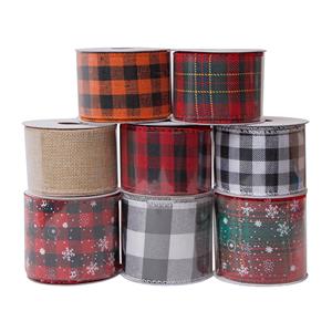 Weihnachtssackleinen-Handwerks-Bänder Großhandel Buffalo Plaid Wired Ribbon für Weihnachtsverpackungsdekoration
