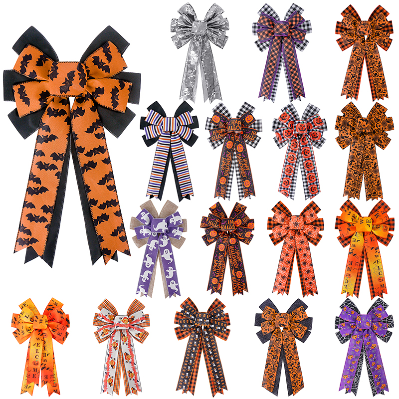 Laços de fita de serapilheira personalizados arcos decorativos de Halloween para decoração