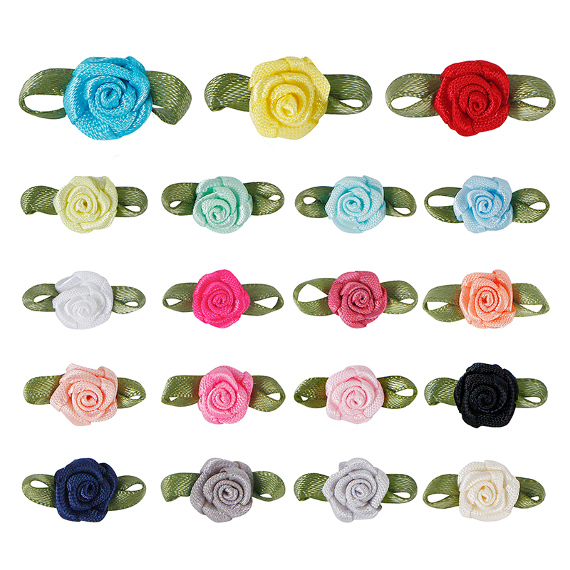 الورود الصغيرة البسيطة الشريط الزهور للحرف اليدوية متعدد الألوان النسيج الساتان الشريط الانحناء
