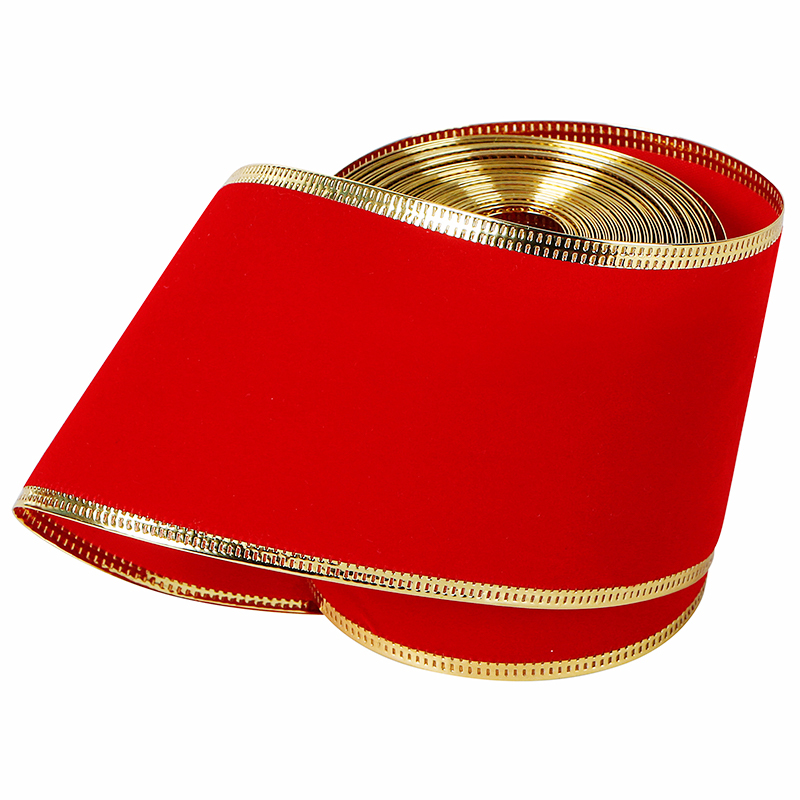 Weihnachts-Samtband, Samt-Wired-Edge-Band, Gold-Edge-Wired-Band
