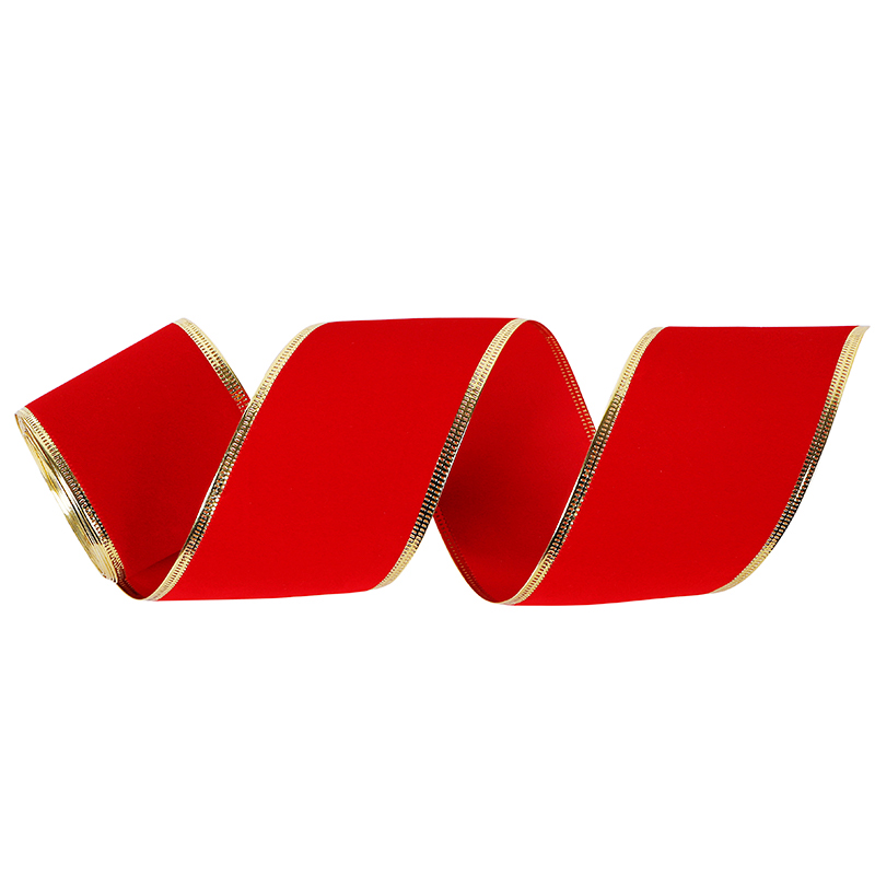 Weihnachten Samtband, Samt Wired Edge Ribbon, Gold Edge Wired Ribbon