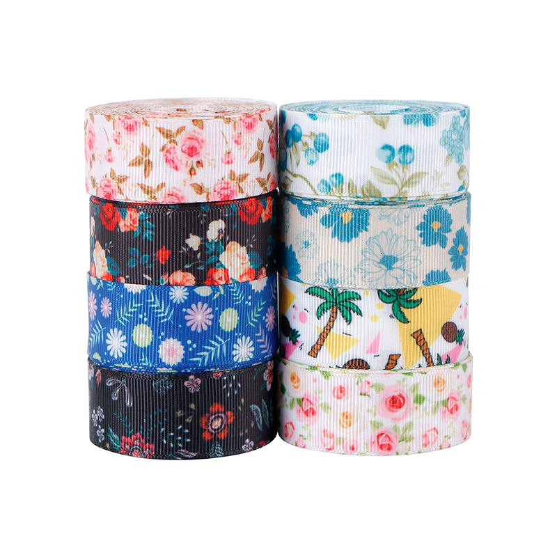 22mm customized printed grosgrain ribbon flower design printed ribbon for gift wrapping