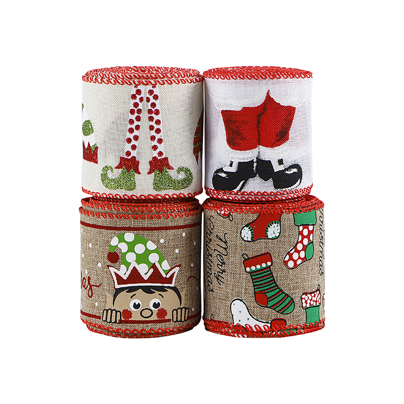 Weihnachtsband Wired Edge Ribbons 2,5 Zoll Weihnachtsverpackungsband Craft Ribbon
