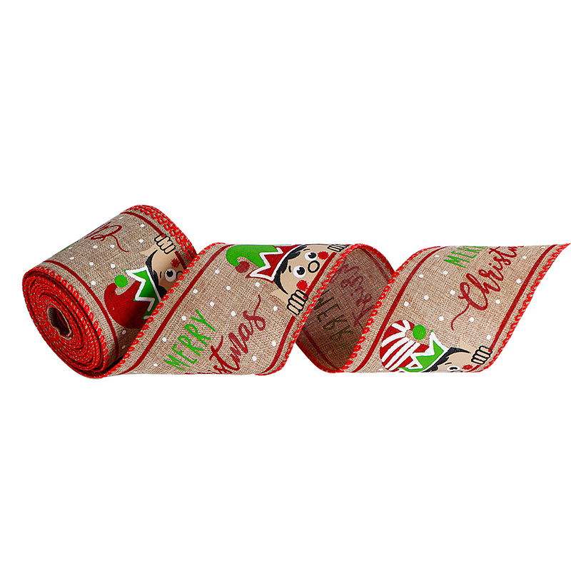 Cintas de borde con cable de Navidad, cinta de envoltura de Navidad, cinta con cable de 2,5 pulgadas