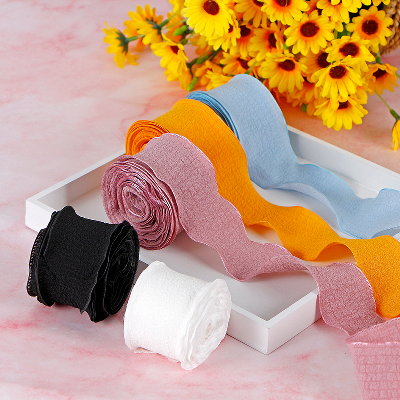 DIY Make Hair BowKnot Sewing Craft Supplies Wrinkled Polyester Ribbon For Colorful Gift Packing
