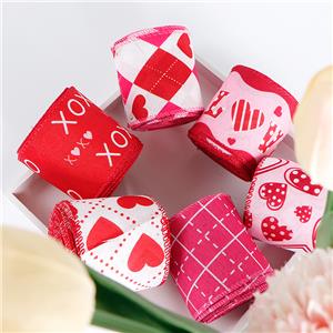 Happy Valentines Ribbons 2,5 Zoll Herz Wired Edge Ribbons für die Geschenkverpackung