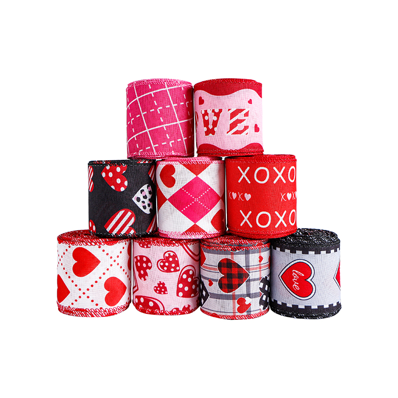 Happy Valentines Ribbons 2.5 Inch Heart Wired Edge Ribbons for Gift Wrapping