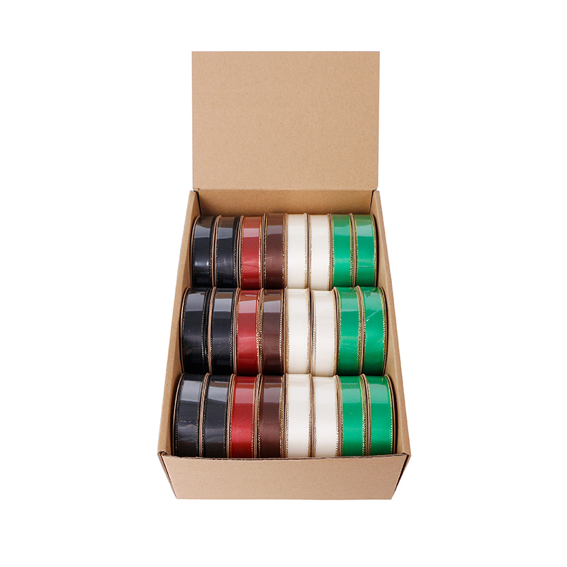 24 cintas de raso con borde de lurex con caja de venta al por menor