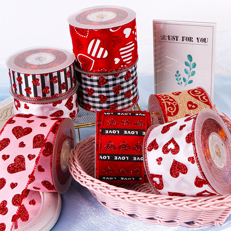 Happy Valentines 1.5&2.5 inch Ribbons Wired Edge Ribbons for Gift Wrapping